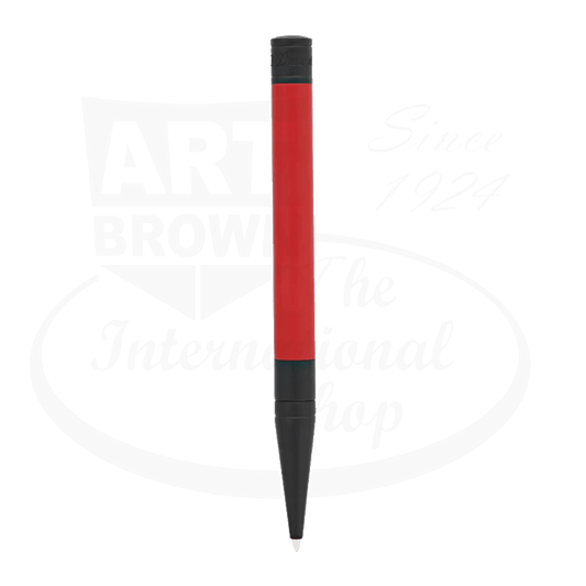 S.T. Dupont D-Initial 265116 matte black and red lacquered ballpoint pen featuring sleek cylindrical body with contrasting black trim