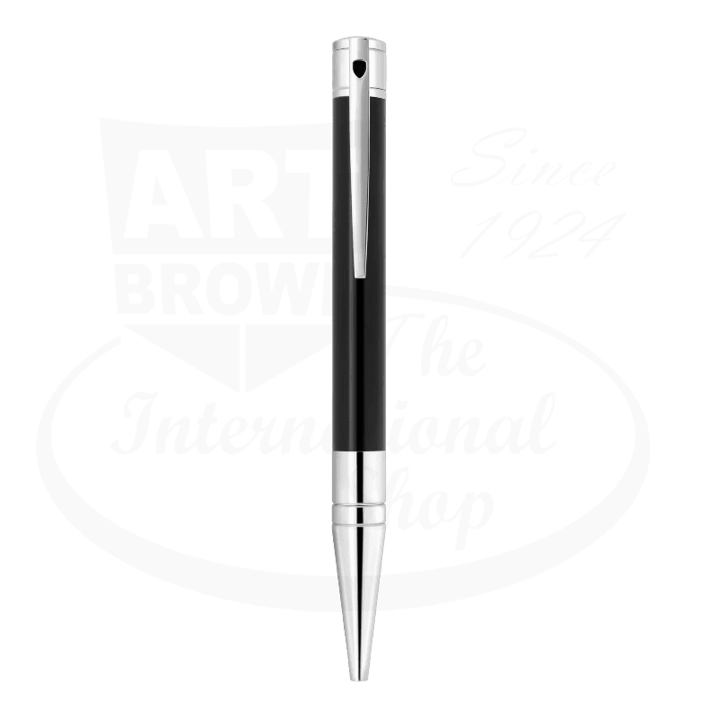 S.T. Dupont D-Initial Ballpoint Pen 265200 black lacquer and chrome metal pen with twist mechanism and sleek curved body
