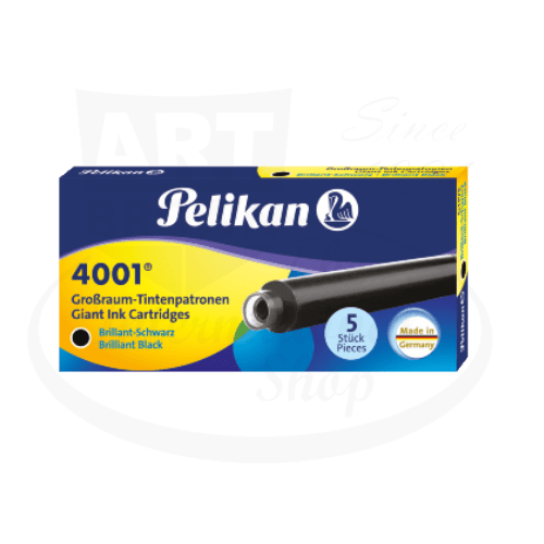 Pelikan 4001 GTP/5 brilliant black giant ink cartridges in blue packaging, 5-piece set, plastic cartridges with German-made fountain pen ink