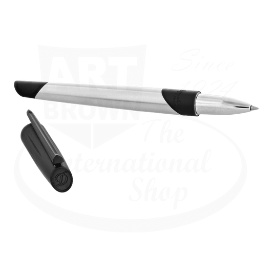 S.T. Dupont Defi Millennium 402004 brass rollerball pen featuring brushed chrome body with matte black accents and magnetic cap