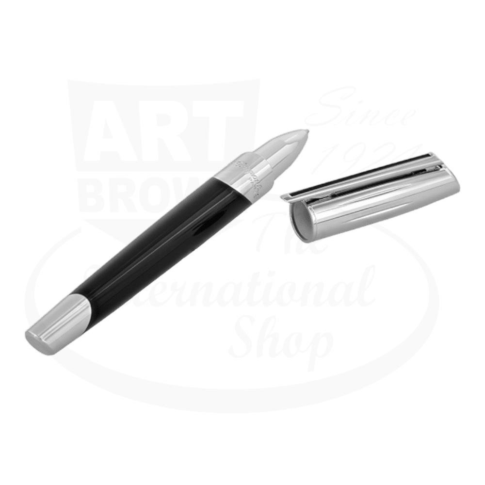 S.T. Dupont Defi Millennium 402706 brass rollerball pen in matte black and silver chrome finish, with magnetic cap and streamlined athletic design