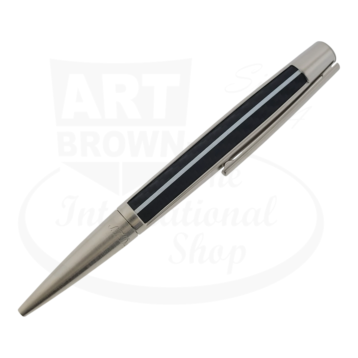 S.T. Dupont McLaren Défi Carbon Fiber Ballpoint Pen 405717 with black carbon fiber and silver finish