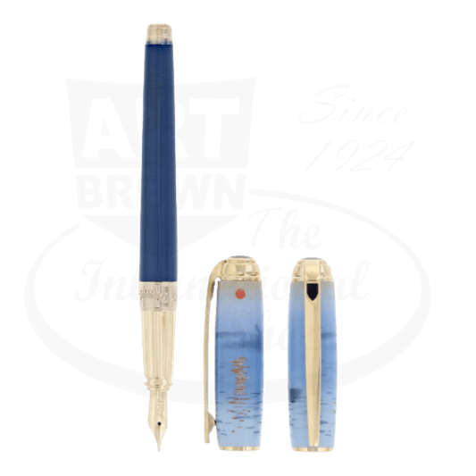 S.T. Dupont Line D Monet Writing Kit 410049LC2 Chinese lacquer fountain pen with Impression Sunrise design, gold-plated trim