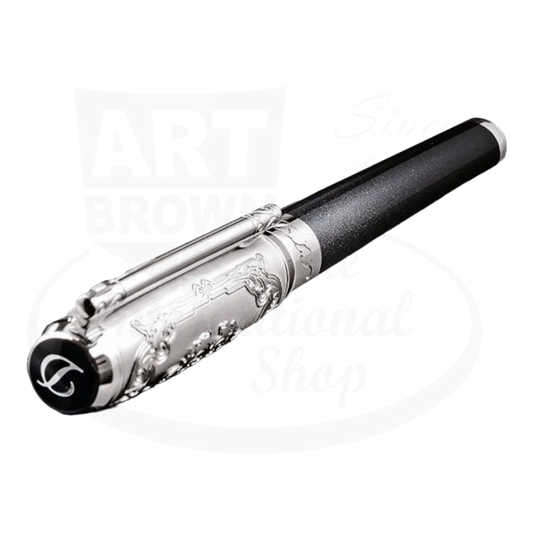 S.T. Dupont Line D Black Lacquer Platinum Wild West Rollerball Pen 412065 black lacquer silver dust pen