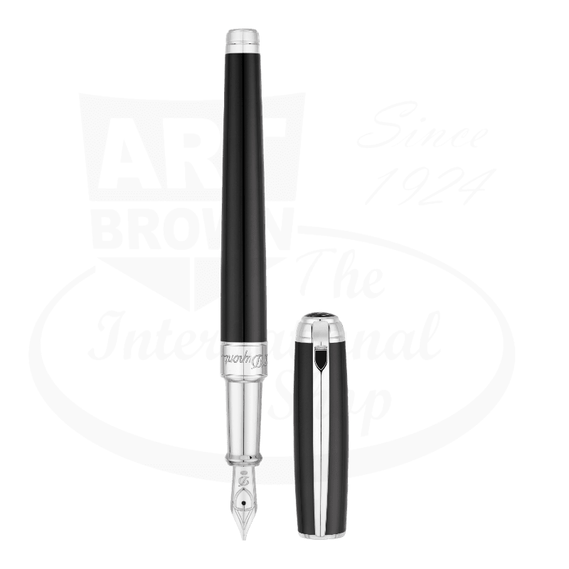 S.T. Dupont Line D Medium fountain pen with medium point nib, 410100M, with black lacquer and palladium finish.
