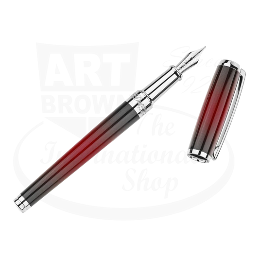 S.T. Dupont Line D Atelier 410106M lacquer metal red-to-black gradient medium fountain pen with cap removed