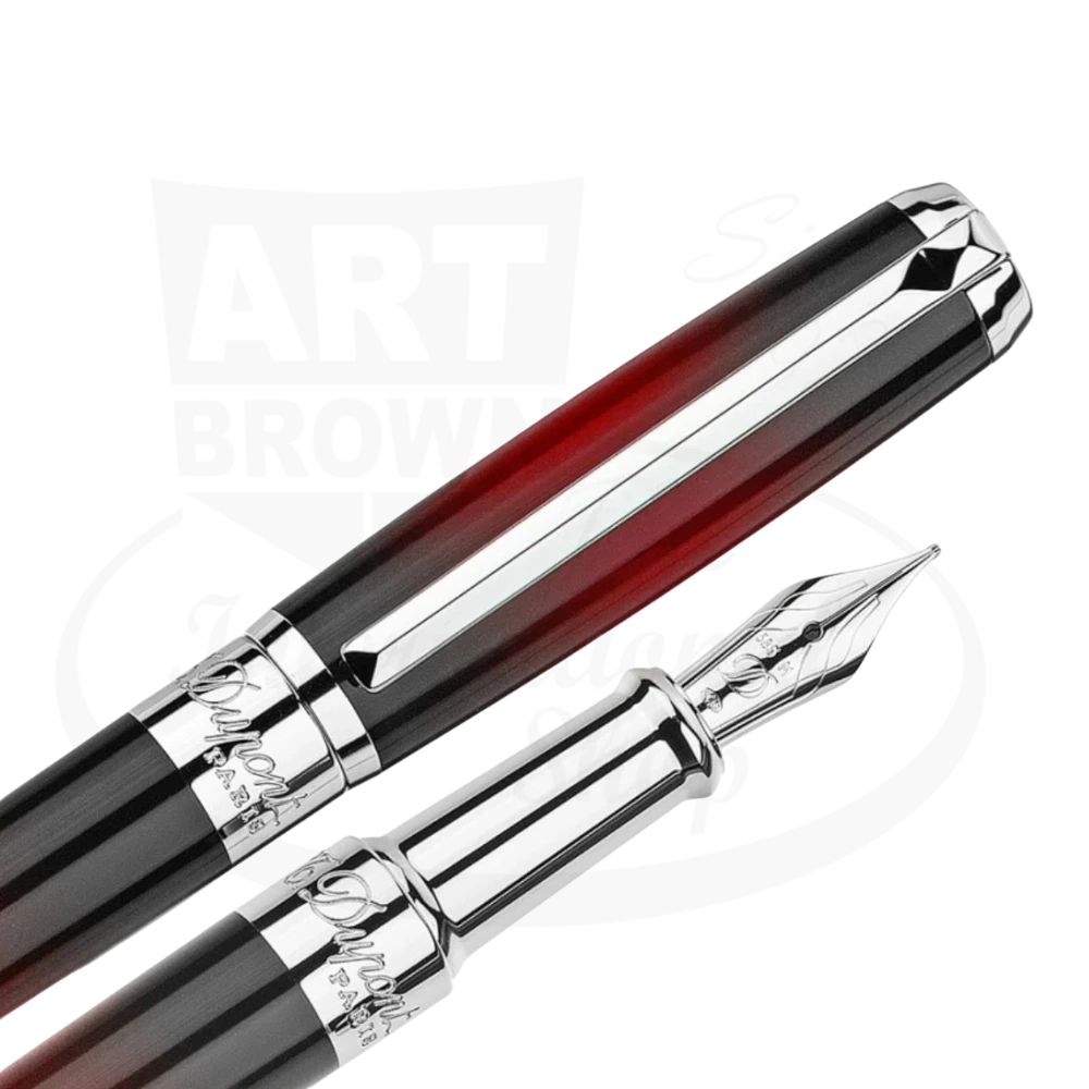 S.T. Dupont Line D Atelier 410106M metal fountain pen with red to black gradient lacquer and silver accents