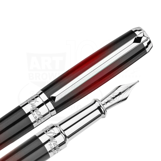 S.T. Dupont Line D Atelier fountain pen 410106M with 14K gold nib and sunburst red lacquer barrel close-up