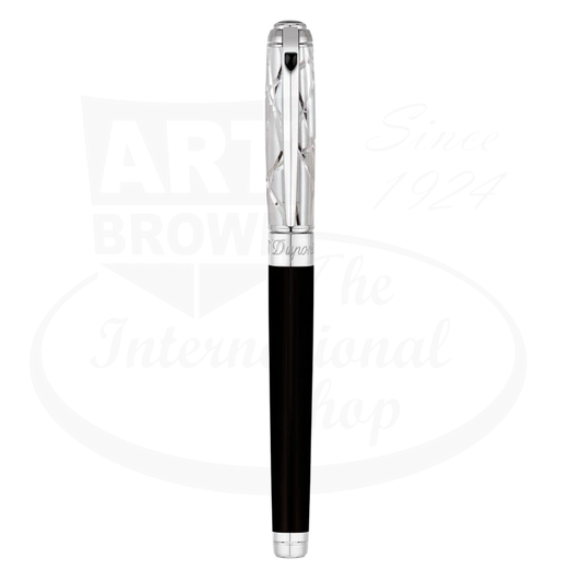 S.T. Dupont Line D Black Natural Lacquer & Palladium Pen 410108M with palladium cap and black lacquer barrel