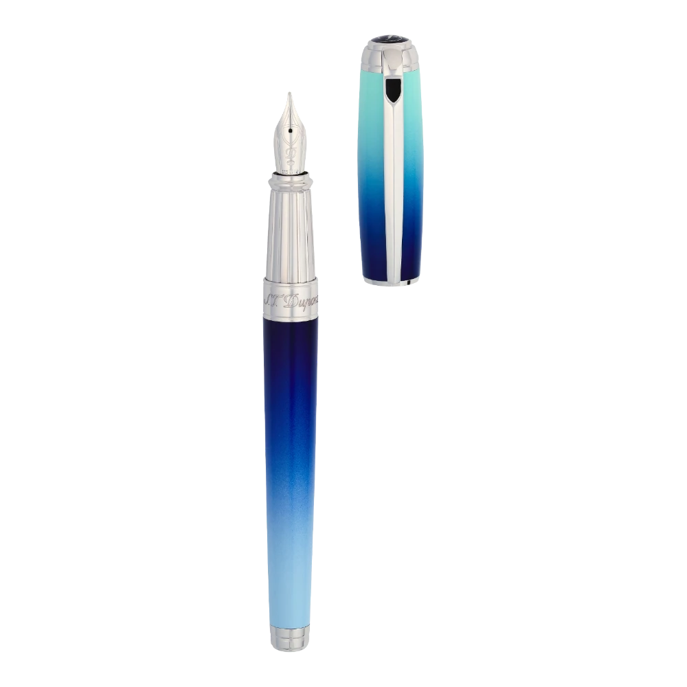 S.T. Dupont Line D Large La Mer Blue Lacquer & Palladium Fountain Pen, 410132L
