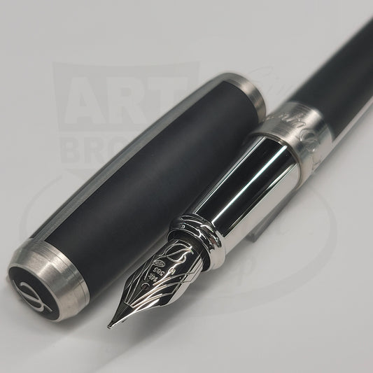 S.T. Dupont Elysee Matte Black & Palladium Striped Fountain Pen, 410683