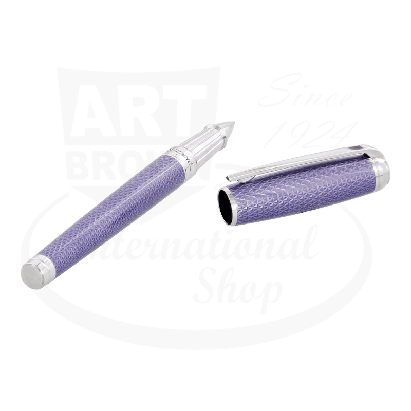 S.T. Dupont Line D 412000L rollerball pen in lilac lacquered brass with palladium trim, featuring guilloche pattern and detachable cap