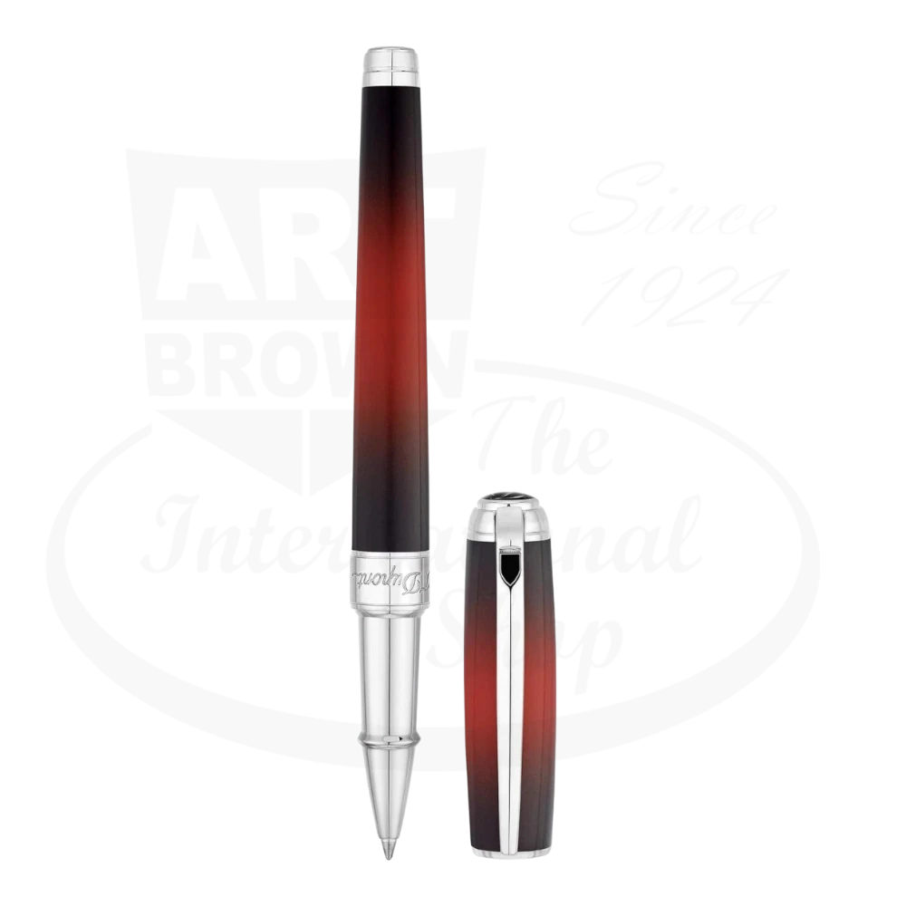 S.T. Dupont Line D Atelier 412106M lacquer rollerball pen in sunburst red fading to black with silver accents
