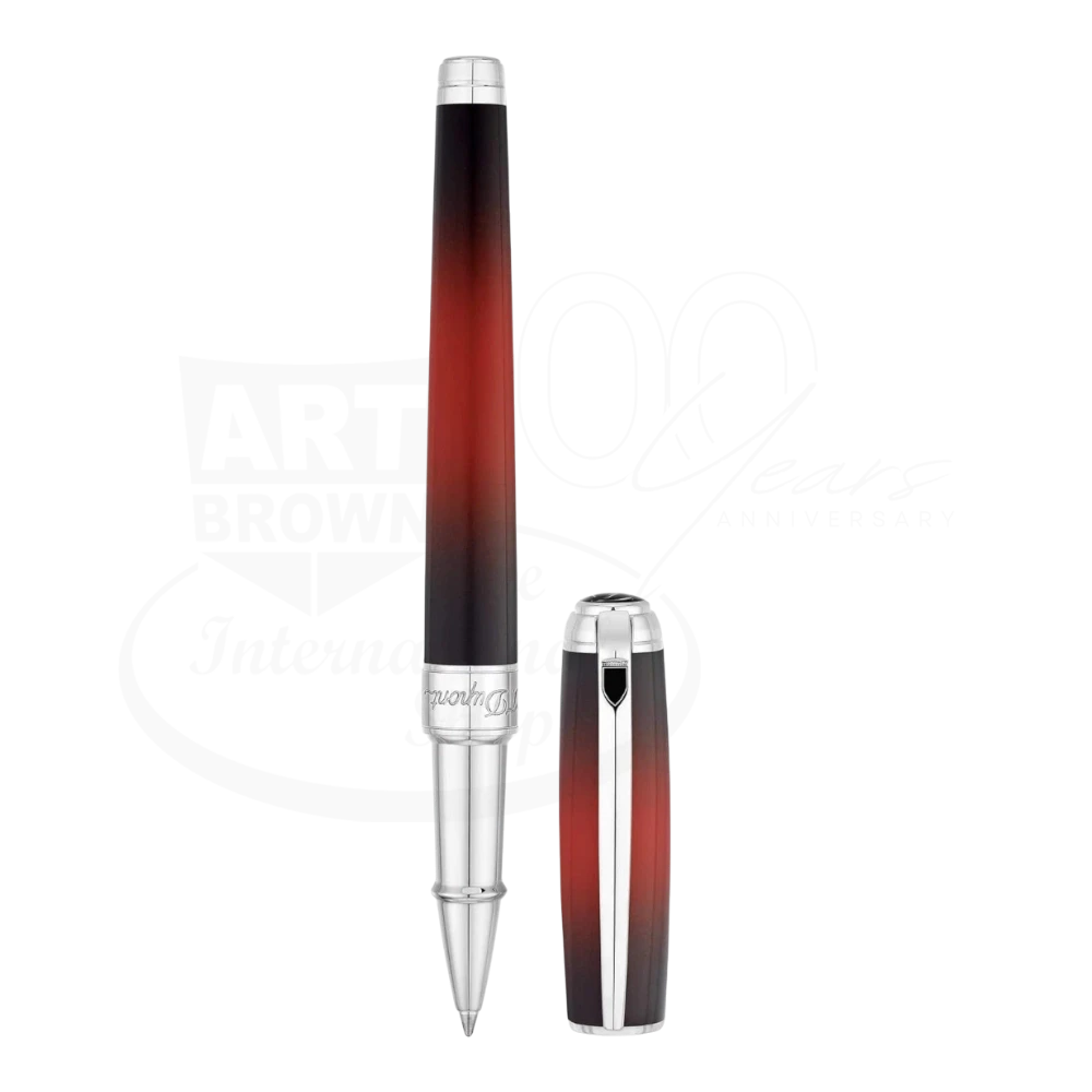 S.T. Dupont Line D Atelier rollerball pen 412106M with sunburst red lacquer and polished silver trim