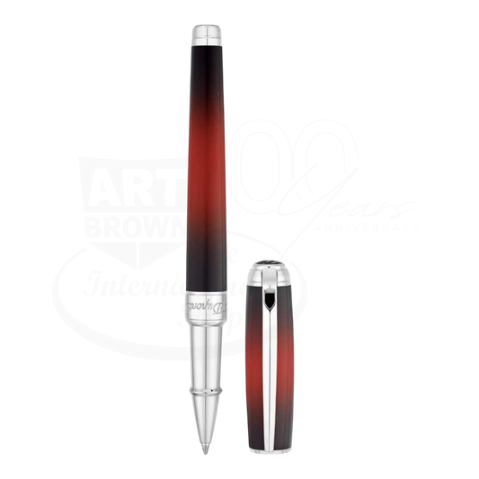 S.T. Dupont Line D Atelier rollerball pen 412106M with sunburst red lacquer and polished silver trim