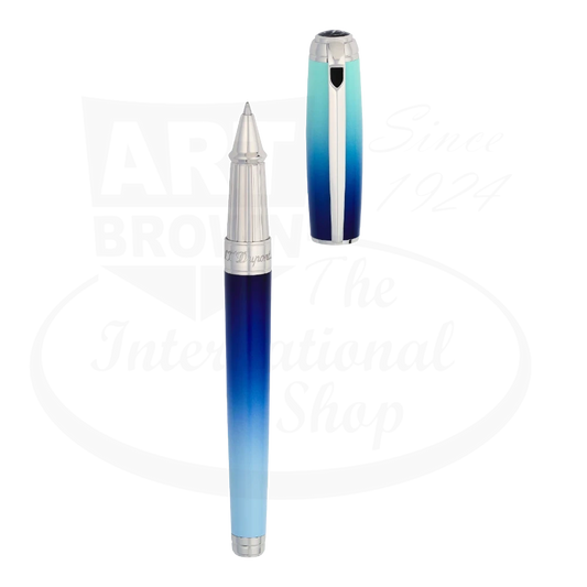 S.T. Dupont Line D Large La Mer Blue Lacquer & Palladium Rollerball Pen with gradient oceanic blue finish and palladium trim
