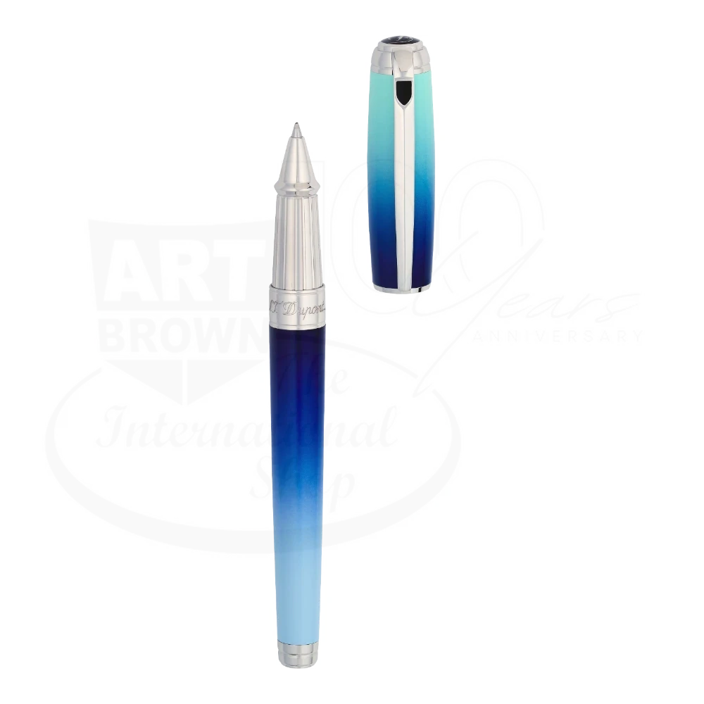 S.T. Dupont Line D Large rollerball pen 412132L with palladium trims and blue gradient lacquer barrel open view