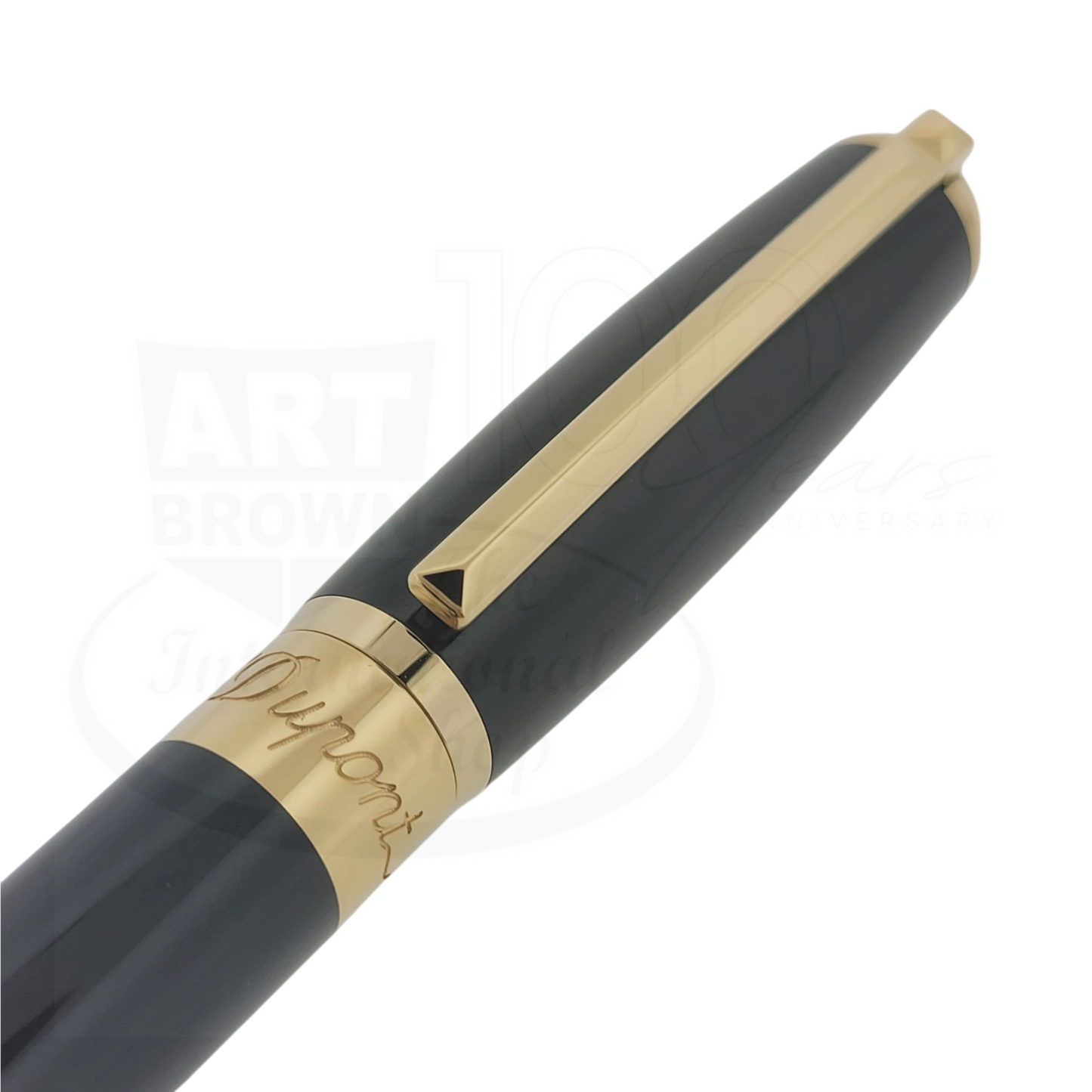 S.T. Dupont Elysee rollerball pen 412574 in black lacquer with polished gold clip and engraved gold band