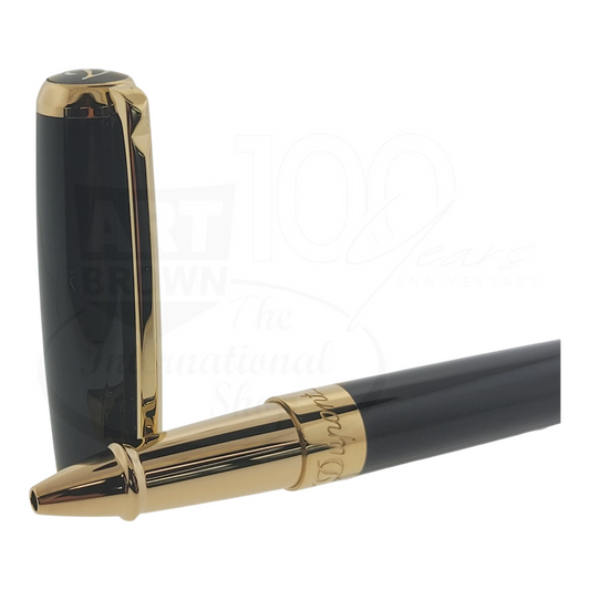 S.T. Dupont Elysee rollerball pen 412574 with black lacquer barrel and polished gold-plated accents and cap