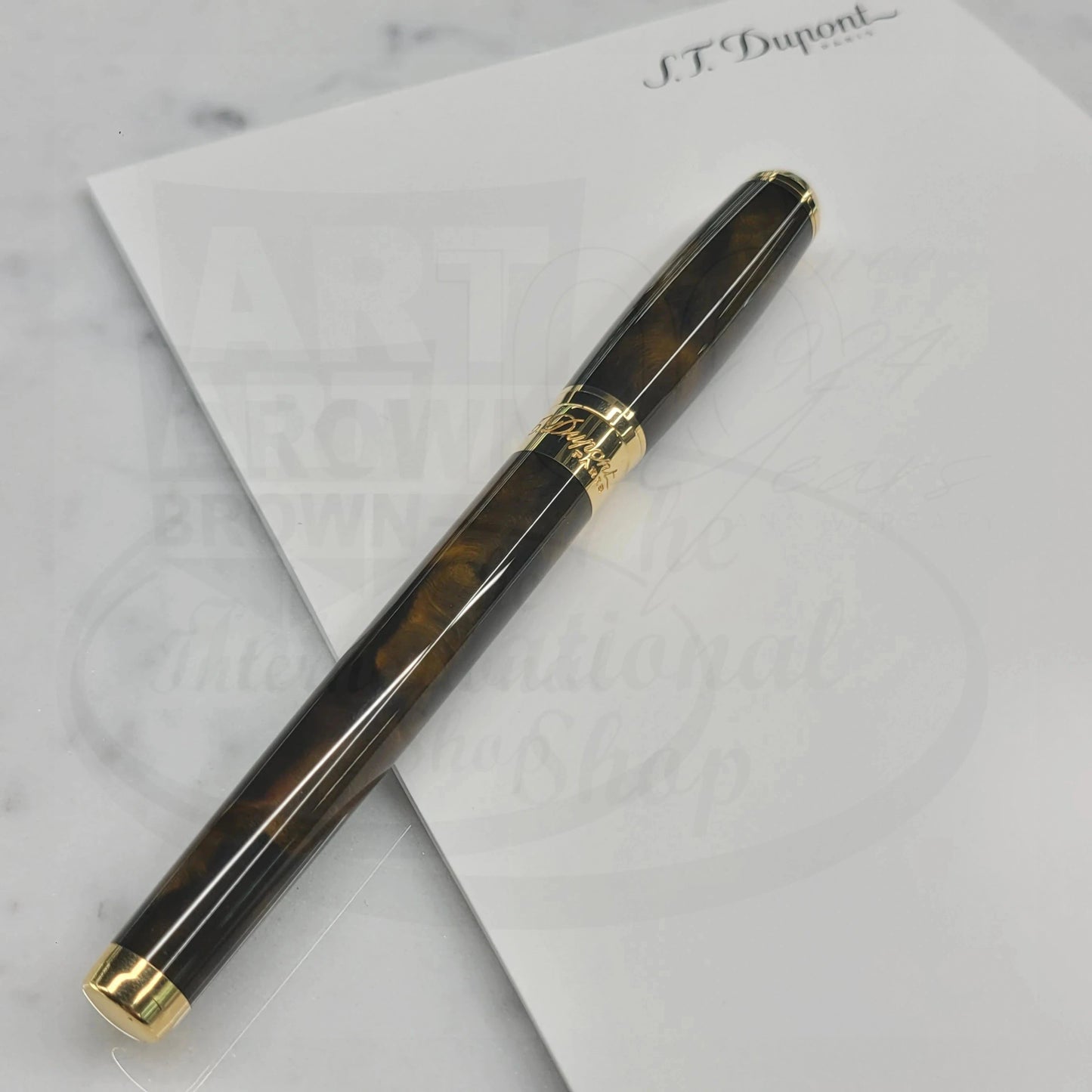 S.T. Dupont Line D Atelier Yellow Gold Brown Lacquer Convertible Rollerball Pen, 412699