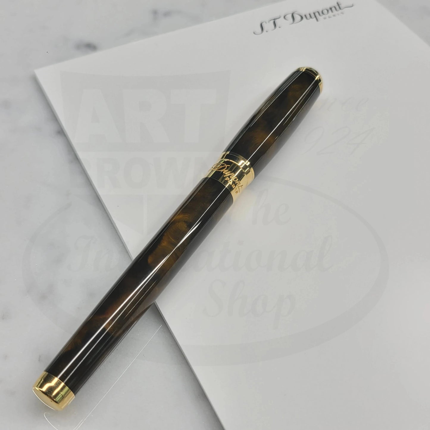 S.T. Dupont Line D Atelier Yellow Gold Brown Lacquer Convertible Rollerball Pen, 412699
