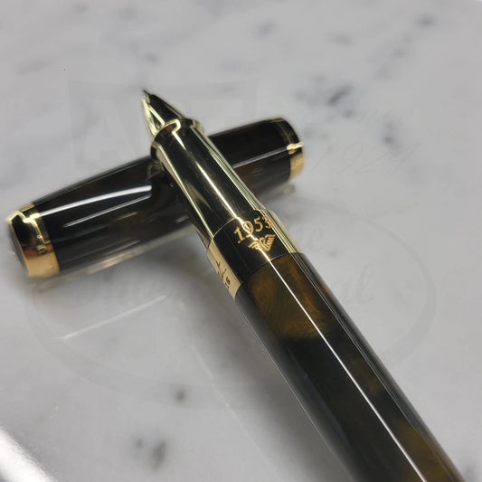 S.T. Dupont Line D Atelier Yellow Gold Brown Lacquer Convertible Rollerball Pen, 412699