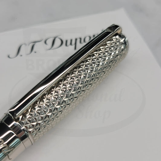 S.T. Dupont Elysee Firehead Natural Black Lacquer & Palladium Rollerball Pen 412704 with textured palladium clip