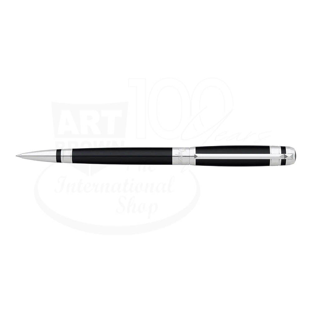 S.T. Dupont Line D ballpoint pen 415606 in black lacquer with polished palladium rings and clip details