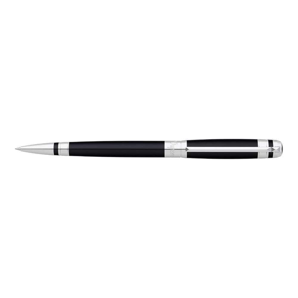 S.T. Dupont Line D Black Lacquer and Palladium Placed Rings Ballpoint Pen, 415606