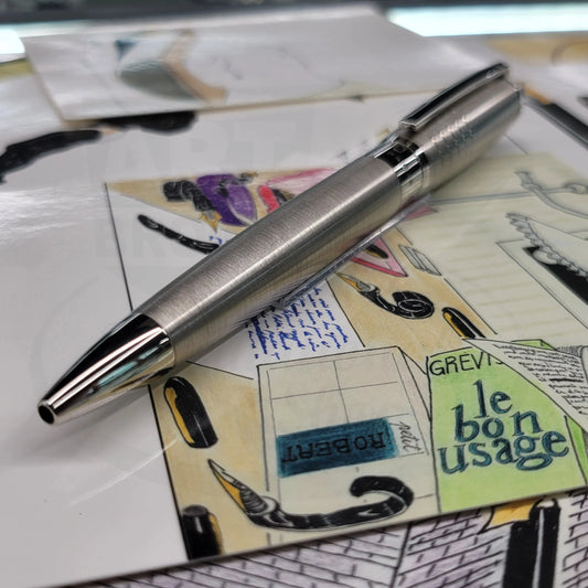 S.T. Dupont Line D Elysee 415607 brushed palladium ballpoint pen with silver sleek metallic finish and clip