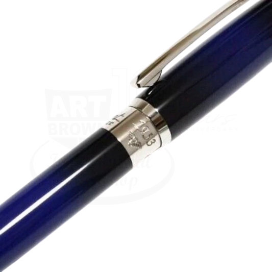 S.T. Dupont Line D Atelier Blue Sunburst Lacquer Medium Ballpoint Pen, 415714, brass with deep blue lacquer, close-up detail view