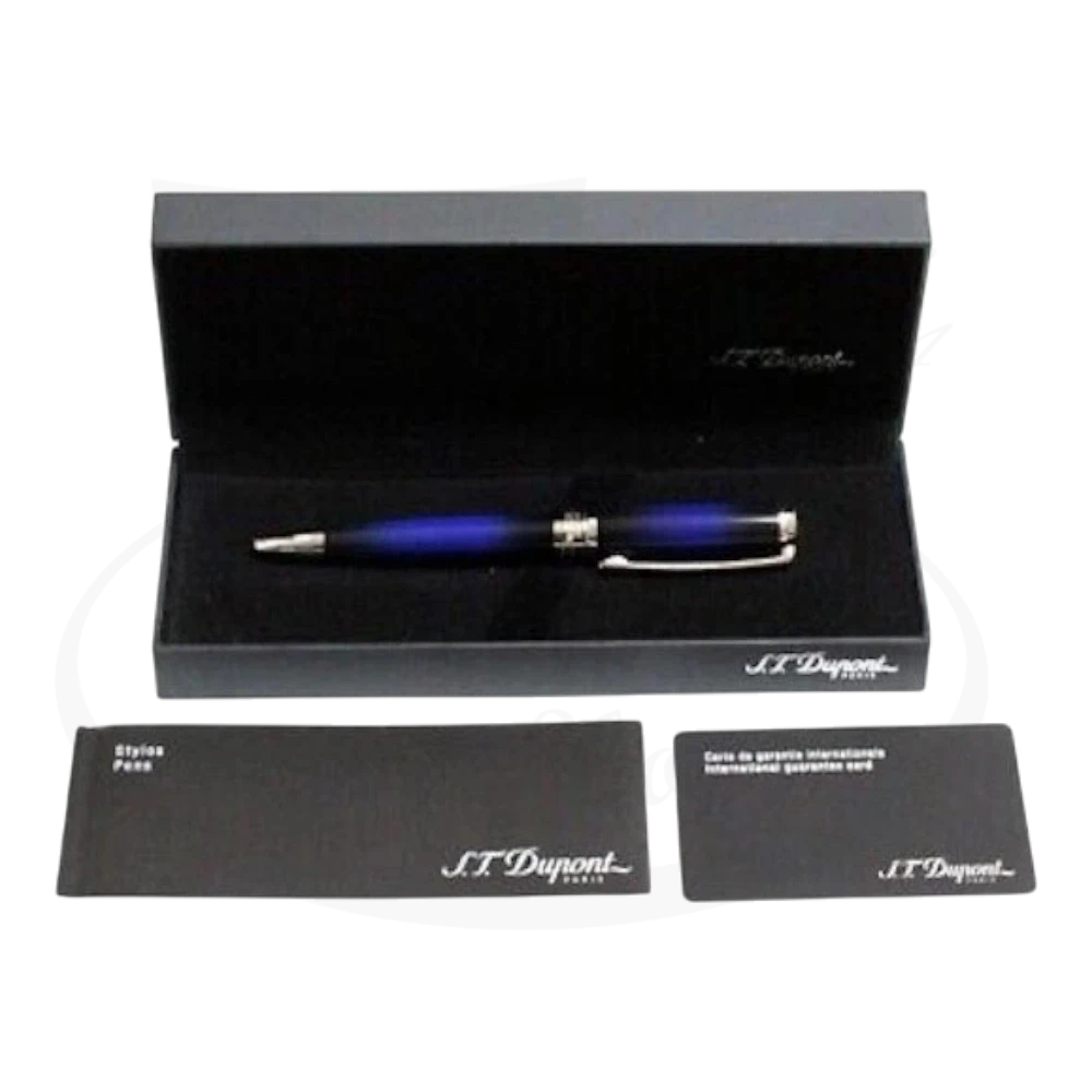 S.T. Dupont Line D Atelier 415714 brass medium ballpoint pen with blue sunburst lacquer in black presentation box