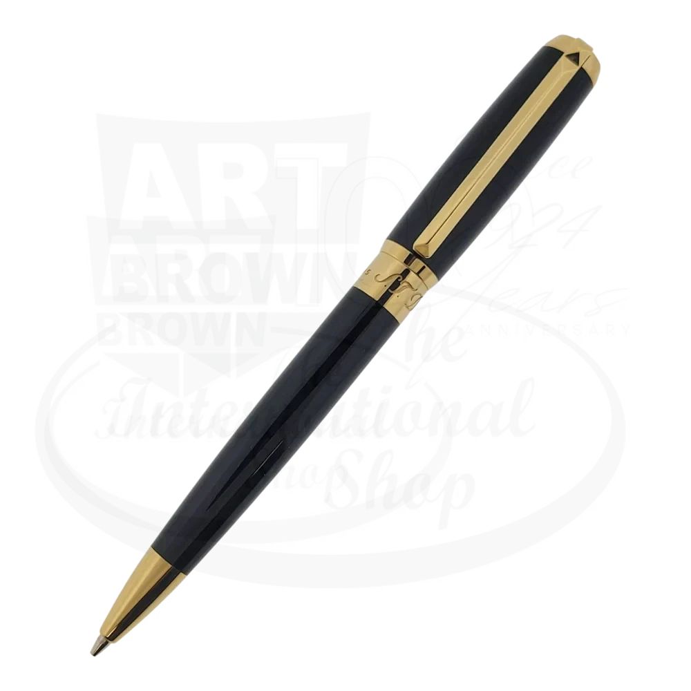 S.T. Dupont Elysee Black and Gold .7mm Mechanical Pencil with black lacquer and gold-plated metal body, sleek design