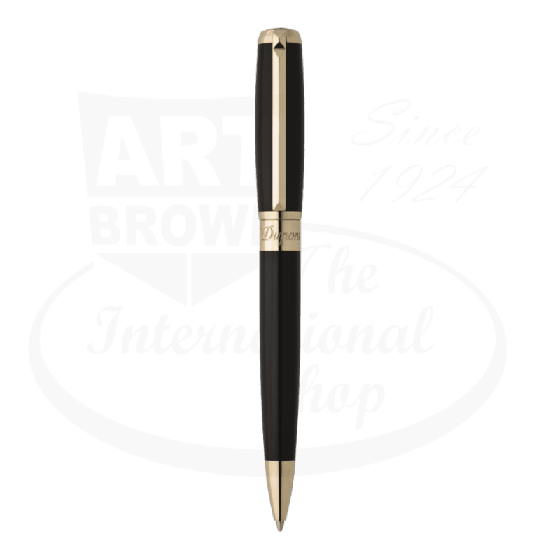 S.T. Dupont Elysee Black Lacquer & Gold Ballpoint Pen, brass lacquer, sleek black barrel with gold accents