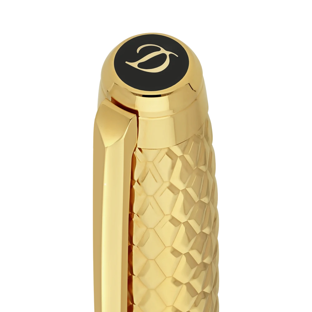 S.T. Dupont Line D Eternity Dragon Scale Guilloche Honey & Gold Fountain Pen, 420029L
