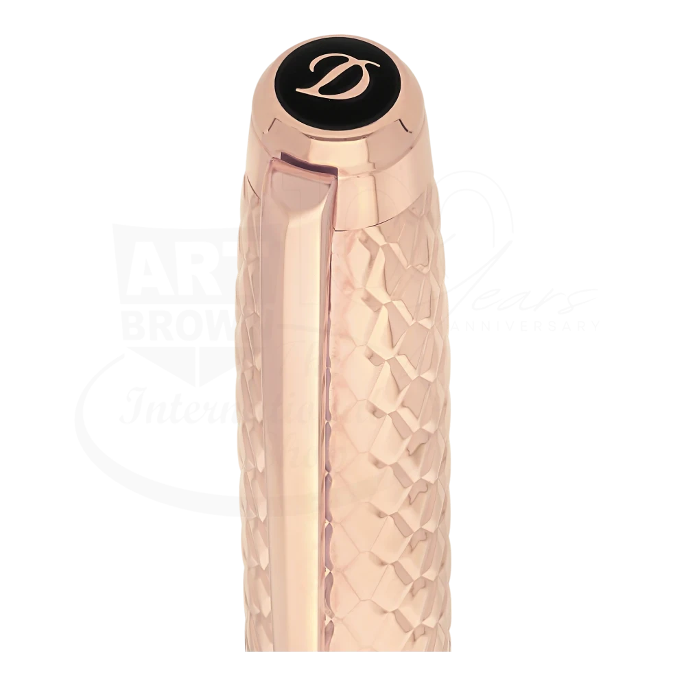 S.T. Dupont Line D Eternity Dragon Scale Guilloche Blue & Rose Gold Fountain Pen, 420030L, rose gold cap close-up, gallery 7