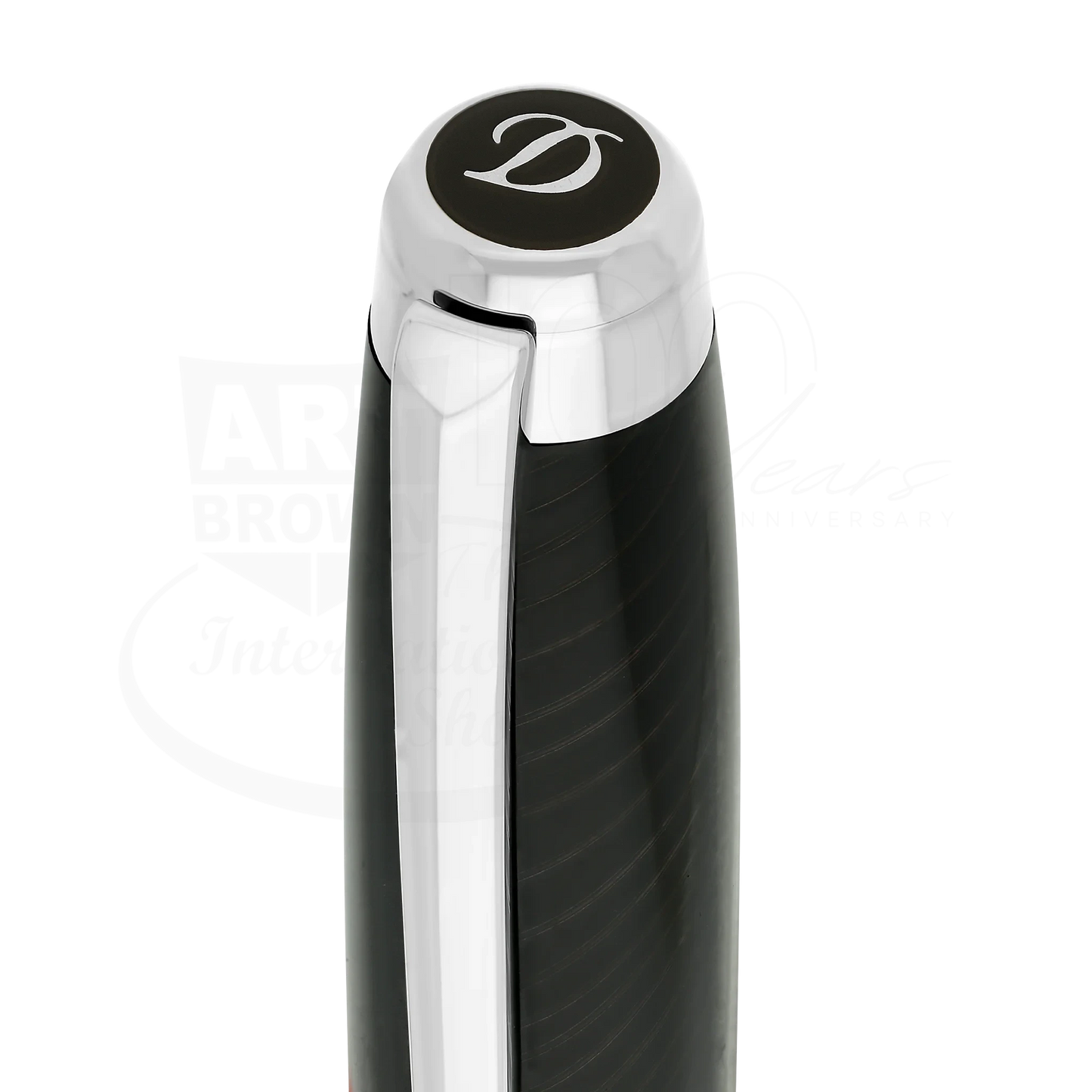 Close-up view of the cap on S.T. Dupont Limited Edition Line D Eternity Large Year of The Horse Fountain Pen, black horse mane guilloche with palladium accents