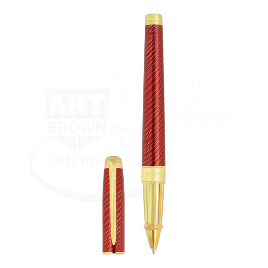 S.T. Dupont Line D Eternity Large Horse Mane Guilloche Rollerball Pen in red lacquer with gold accents and flowing guilloche design