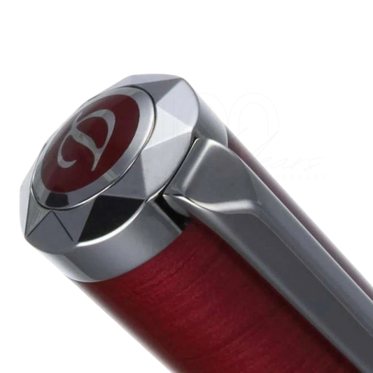 S.T. Dupont Liberte rollerball pen 462021 with polished palladium trim and deep red shantung lacquer cap top detail