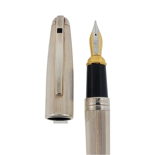 Vintage S.T. Dupont Extra Large Olympio Silver Plated Barley Grain Fountain Pen, 481101M