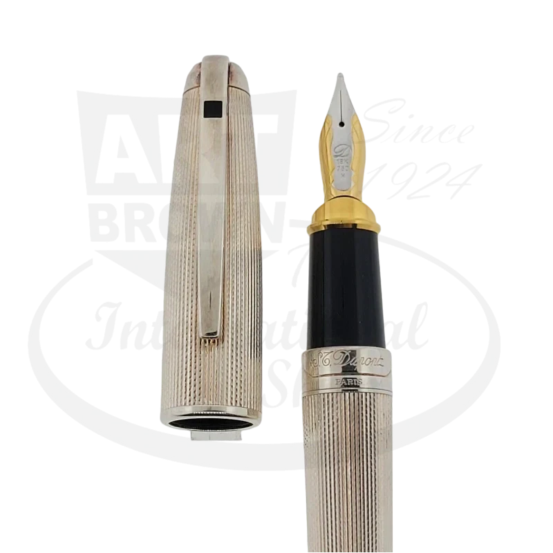 Vintage S.T. Dupont Extra Large Olympio Silver Plated Barley Grain Fountain Pen, 481101M