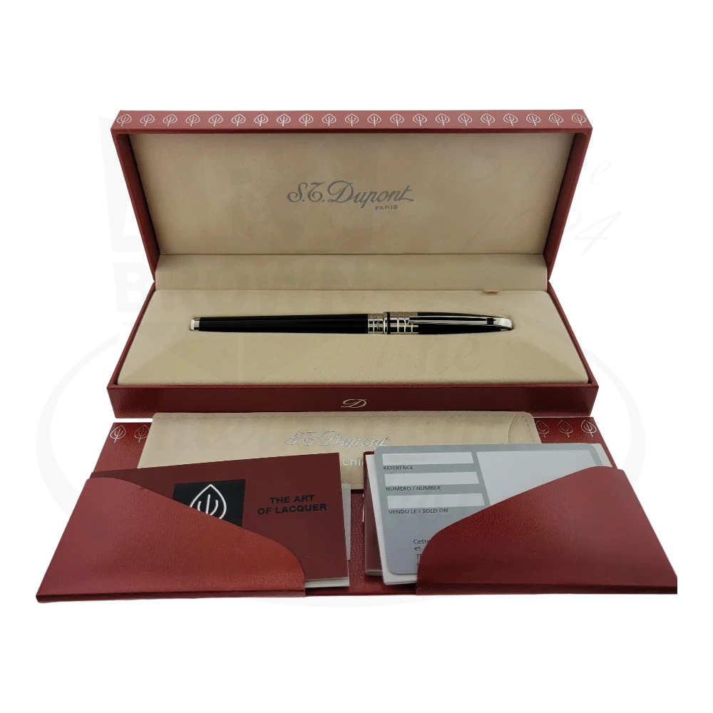 S.T. Dupont Olympio Fountain Pen in its original presentation box, alongside official documentation, ready for collection.