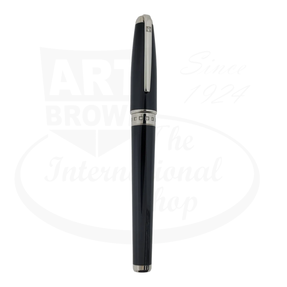 S.T. Dupont Olympio XL Diamond Fountain Pen 481675M Chinese Black Lacquer Palladium 18K Gold nib
