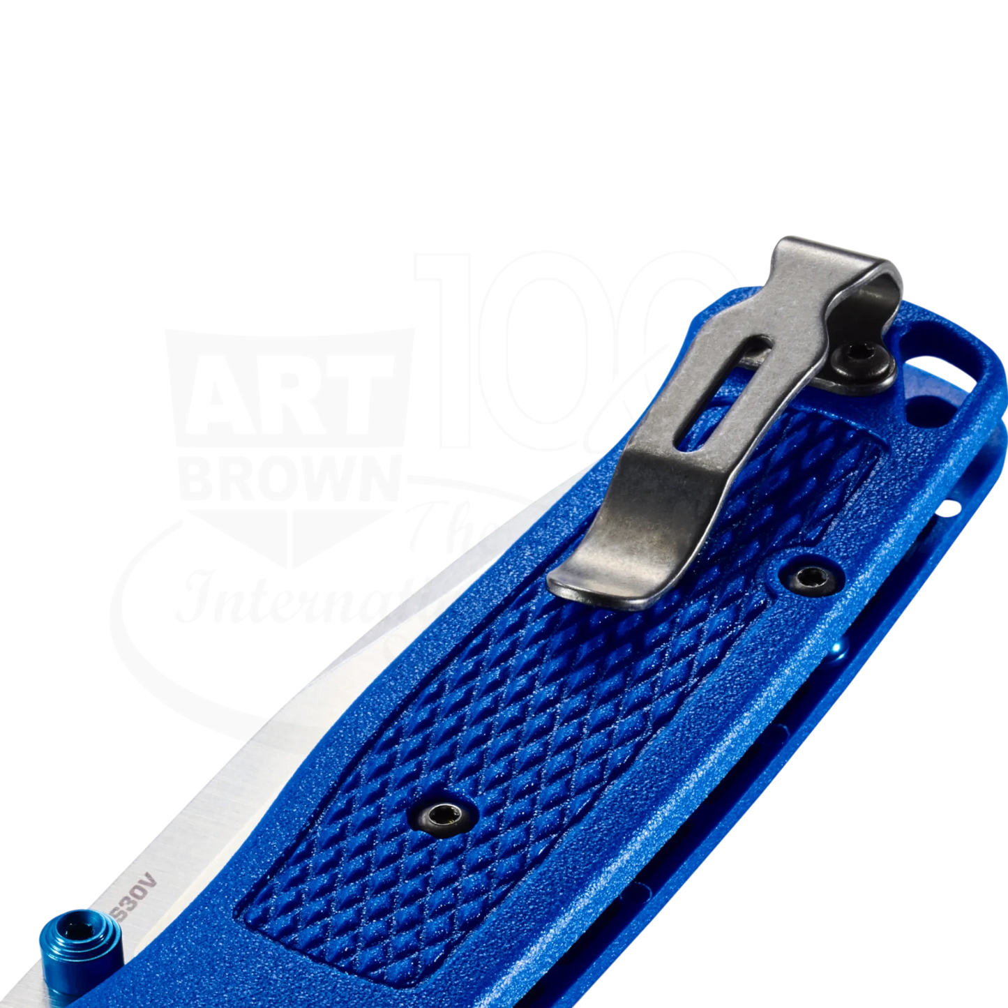 Benchmade Bugout® Blue Grivory® Drop-point slim lightweight knife with textured blue handle and metal pocket clip