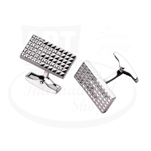 S.T. Dupont Diamond White Gold Cufflinks 005417 solid 18K white gold rectangular with textured diamond pattern