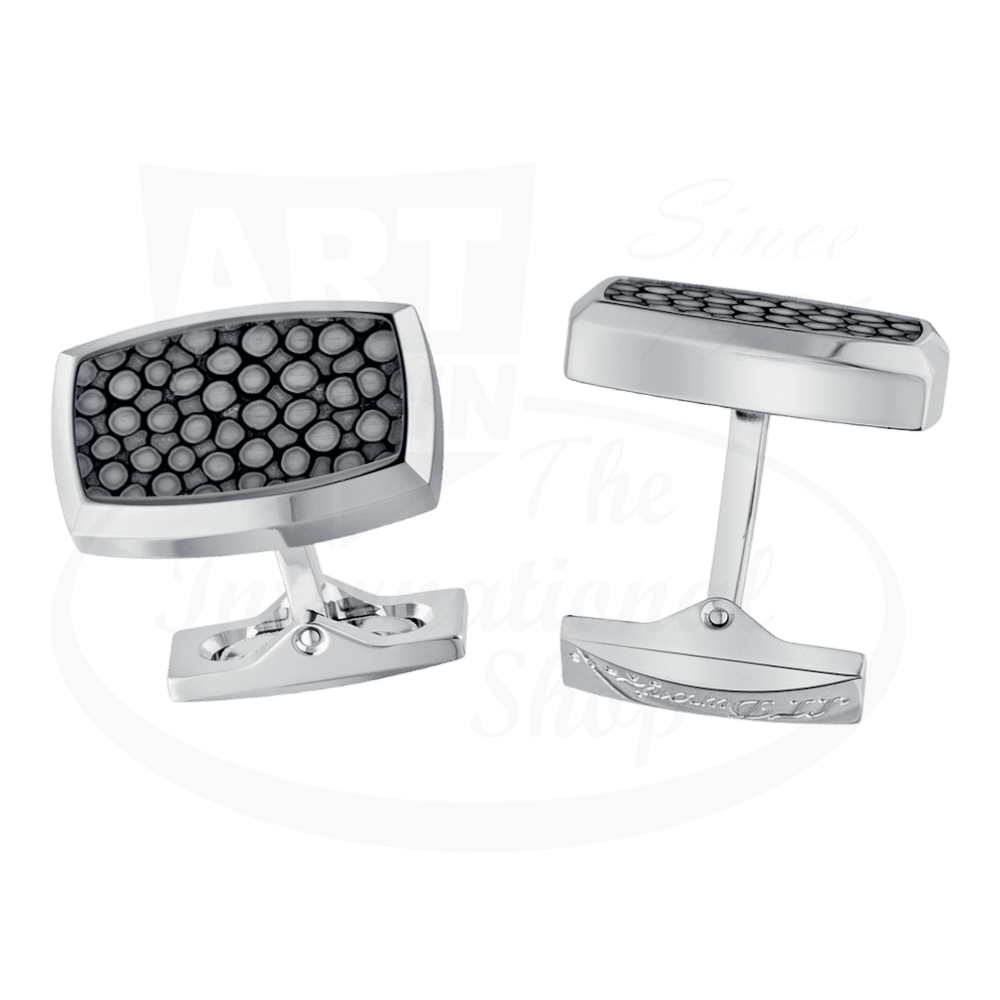 S.T. Dupont Shagreen Gray Cufflinks 005506 stainless steel rectangular design with textured gray shagreen inlay