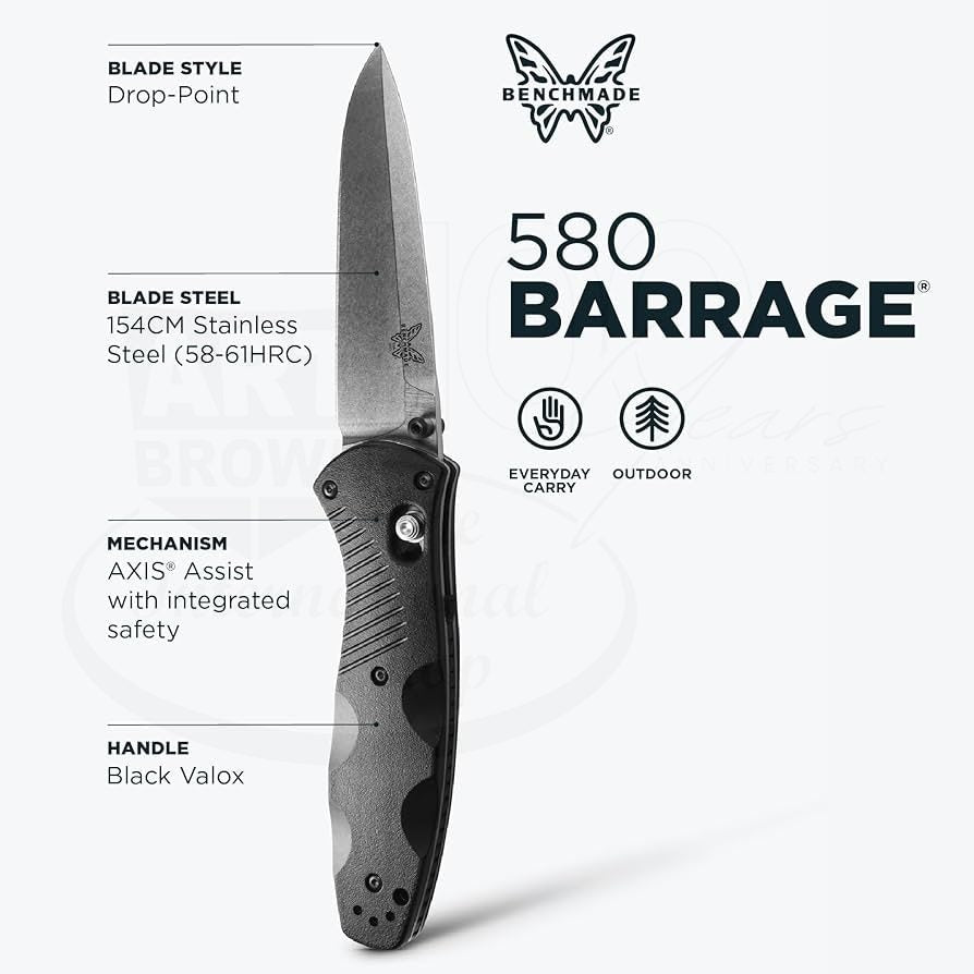 Benchmade Barrage® Black Valox® Assisted Drop-point knife with blade specs and AXIS® Assist details, gallery position 5