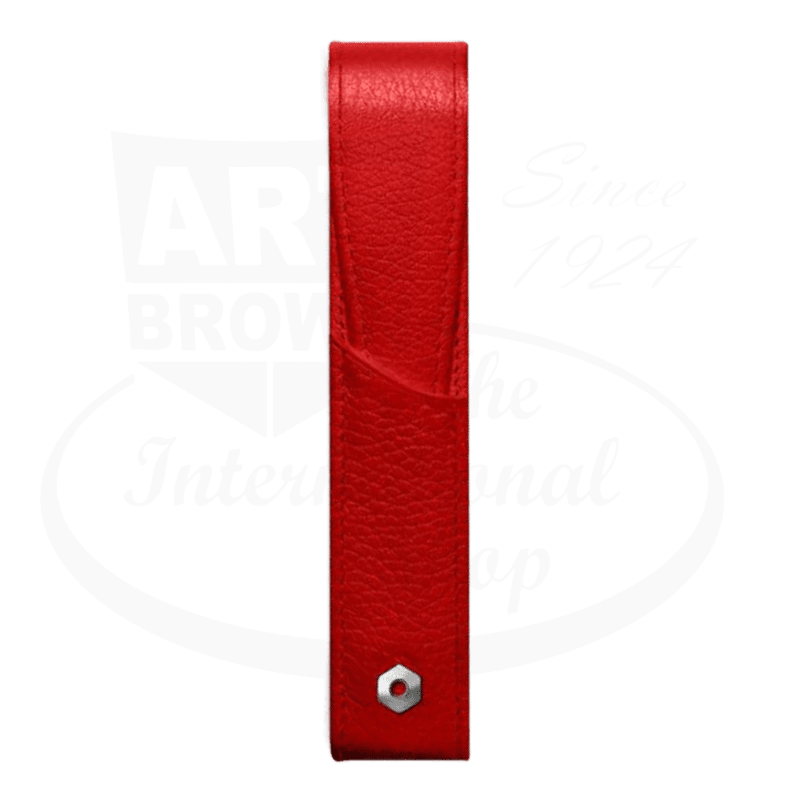 Caran D'Ache Leman single pen holder in vibrant red calfskin leather with palladium accent, sleek rectangular design, 15cm length