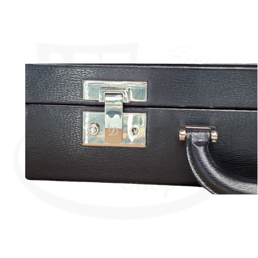 S.T. Dupont Contraste 74515 black full-grain calfskin leather briefcase with silver clasp closure and textured exterior detail