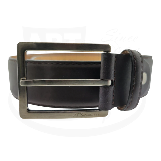 S.T. Dupont Palatine belt 7850000 with brown leather strap and brushed metal rectangular buckle detail